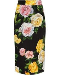 Dolce & Gabbana - Silk Skirt With Floral Motif - Lyst