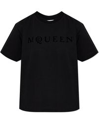 McQueen - T-Shirt With A Logo And A Velvety Finish - Lyst