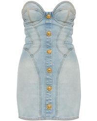 Balmain - Short Denim Dress - Lyst