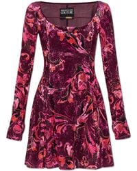 Versace Jeans Couture - Velvet Dress With Long Sleeves - Lyst