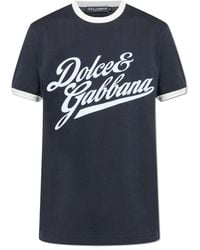 Dolce & Gabbana - T-Shirt With A Logo And A Velvet Finish - Lyst