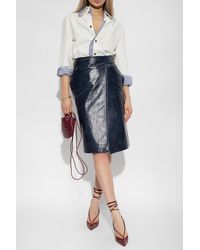 Bottega Veneta - Navy Blue Leather Skirt - Lyst