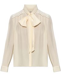 Chloé - Silk Shirt With Lace Insert On The Shoulders - Lyst