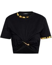 Versace - T-Shirt With Decorative Safety Pin And Draping - Lyst