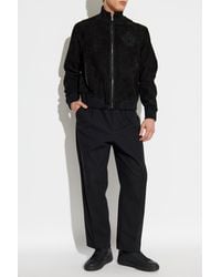 Balmain - Suede Jacket With Embroidered Logo - Lyst