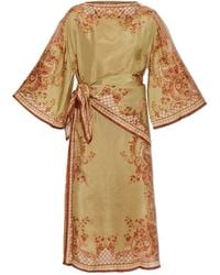 Zimmermann - Silk Dress With Decorative Waist Tie - Lyst