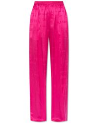 Balenciaga - Silk Trousers With Logo, - Lyst