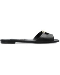 Dolce & Gabbana - Leather Slides With A Logo-Shaped Appliqué - Lyst