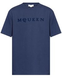 McQueen - T-Shirt With A Velvet-Finish Logo - Lyst