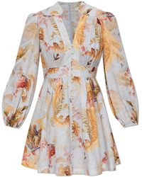 Zimmermann - Linen Dress With Floral Motif - Lyst