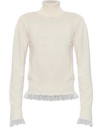 Ganni - Wool Turtleneck With Lace Trim - Lyst