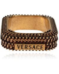 Versace - Brass Ring With Logo - Lyst