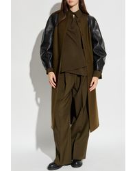 Fendi - Wool Coat With Leather Sleeves - Lyst
