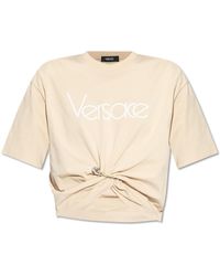 Versace - T-Shirt With Decorative Safety Pin - Lyst