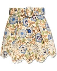 Zimmermann - Linen Shorts With Floral Motif - Lyst