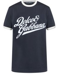 Dolce & Gabbana - T-Shirt With A Logo And A Velvet Finish - Lyst