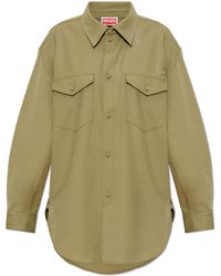 KENZO - Wool Shirt With Embroidered Logo - Lyst