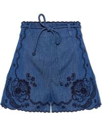 Zimmermann - Denim Shorts With An Openwork Pattern - Lyst
