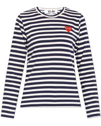 COMME DES GARÇONS PLAY - T163 Red Heart Stripe T-shirt Blue - Lyst