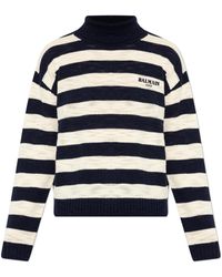 Balmain - Wool Turtleneck With Striped Pattern - Lyst