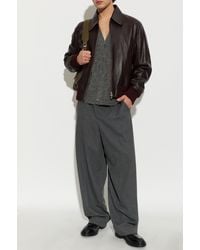 Ami Paris - Leather Jacket With Collar - Lyst