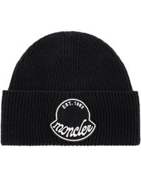 Moncler - Wool Beanie With Logo Patch - Lyst