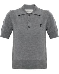 Ami Paris - Wool Polo Shirt With Embroidered Logo - Lyst