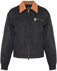 Versace - Jacket With Leather Collar - Lyst