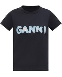 Ganni - T-Shirt With Embroidered Logo - Lyst