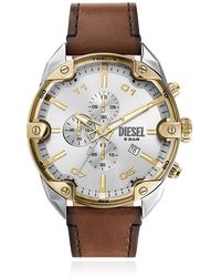 DIESEL - 'Spiked' Watch On A Leather Strap - Lyst