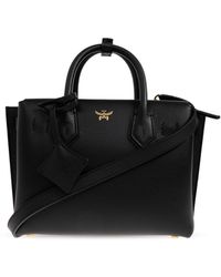 MCM - Leather Hand Bag With Logo - Lyst