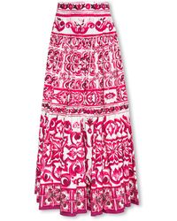 Dolce & Gabbana - Long Majolica-Print Poplin Skirt - Lyst