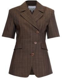 Ganni - Wool Blazer With Short Sleeves - Lyst