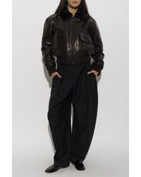 Victoria Beckham - Leather Jacket With A Fur Collar - Lyst