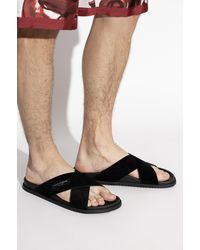 Dolce & Gabbana - Suede Slides With Logo Patch - Lyst