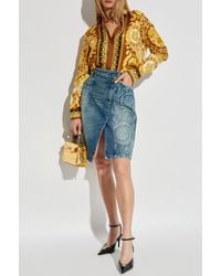 Versace - Denim Skirt With Front Slit - Lyst