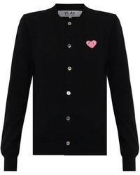 COMME DES GARÇONS PLAY - Wool Cardigan With Logo Patch - Lyst