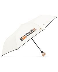 Moschino Folding Umbrella With Logo - Natural