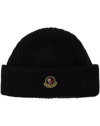 Moncler - Wool Beanie With A Logo Patch - Lyst