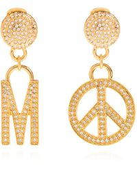 Moschino - Clip-on Earrings With Crystals, - Lyst