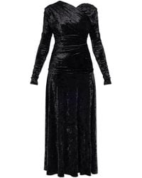 Ganni - Velvet Dress With Draping - Lyst