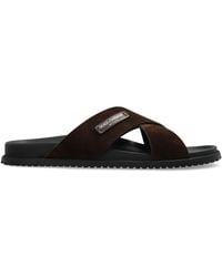 Dolce & Gabbana - Suede Slides With Logo Patch - Lyst
