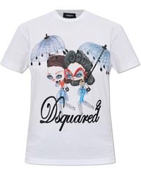 DSquared² - T-Shirt With Print And Shimmering Applications - Lyst
