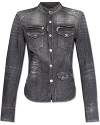 DSquared² - Denim Shirt With Standing Collar, - Lyst