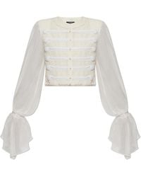 Balmain - Tweed Blazer With Silk Sleeves - Lyst