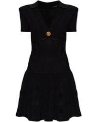 Balmain - Ribbed Dress With Shoulder Pads - Lyst