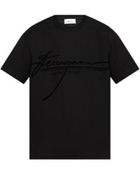 Ferragamo - T-Shirt With A Logo And Velvet Finish - Lyst