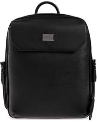 Emporio Armani - Leather Backpack With Logo Patch - Lyst
