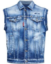 DSquared² - Denim Vest With 'Vintage' Effect - Lyst