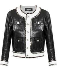 DSquared² - Leather Jacket With Shimmering Appliqués - Lyst